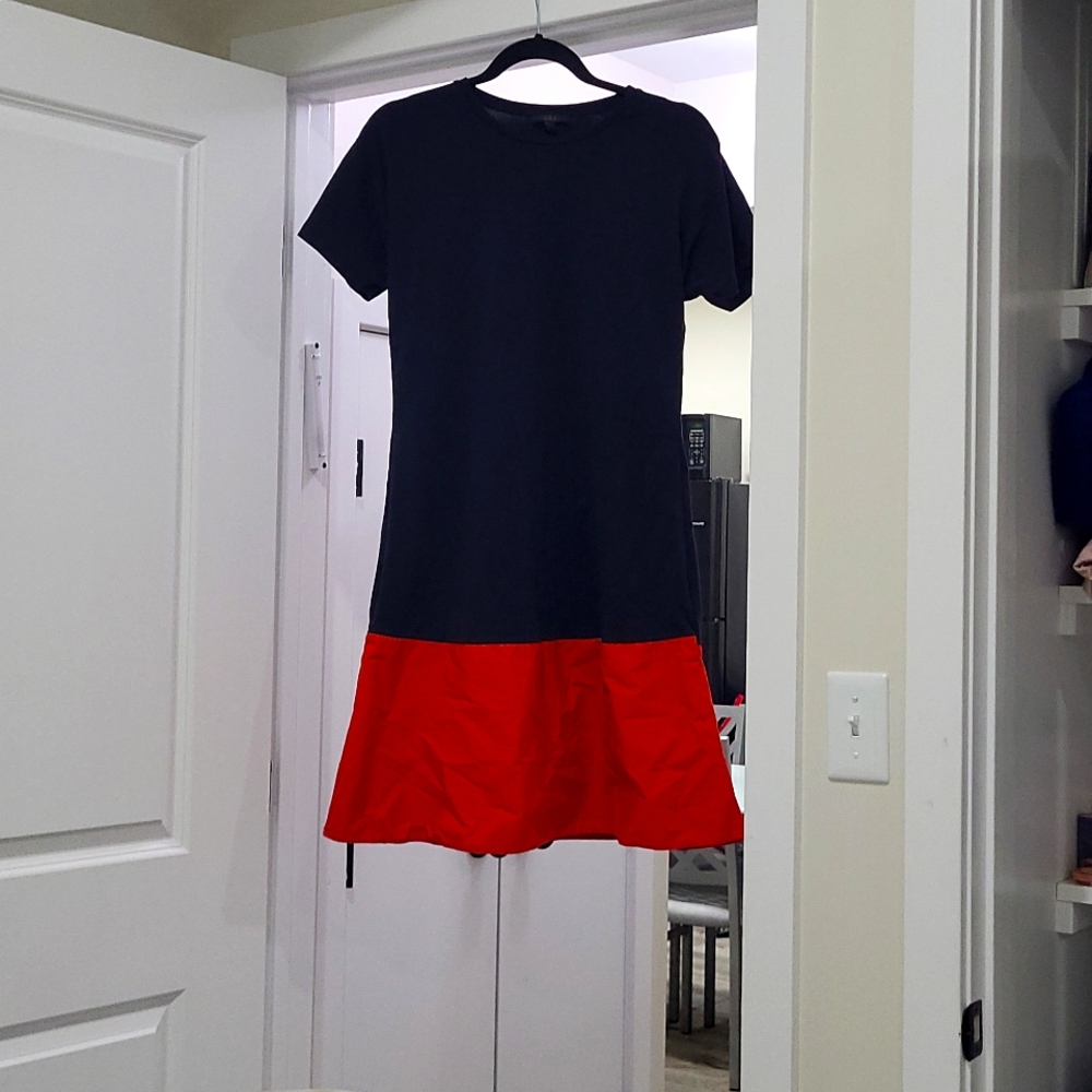 Navy and orange a line dress